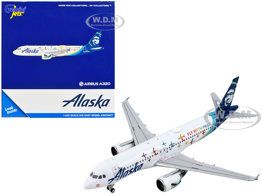 Airbus A320 Commercial Aircraft "Alaska Airlines - Fly with Pride" White with Blue Tail 1/400 Diecast Model Airplane by GeminiJets