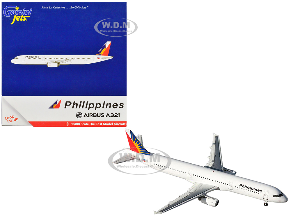 Airbus A321 Commercial Aircraft "Philippine Airlines" White with Tail Graphics 1/400 Diecast Model Airplane by GeminiJets