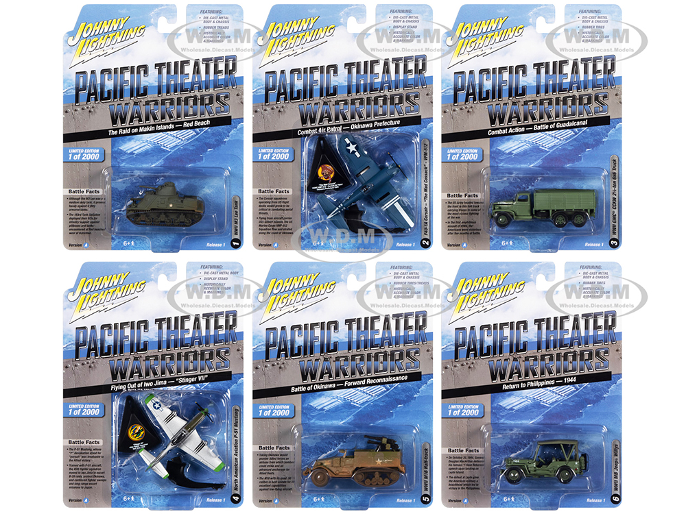 "Pacific Theater Warriors" Military 2022 Set A of 6 pieces Release 1 1/64 -1/144 Diecast Model Cars by Johnny Lightning