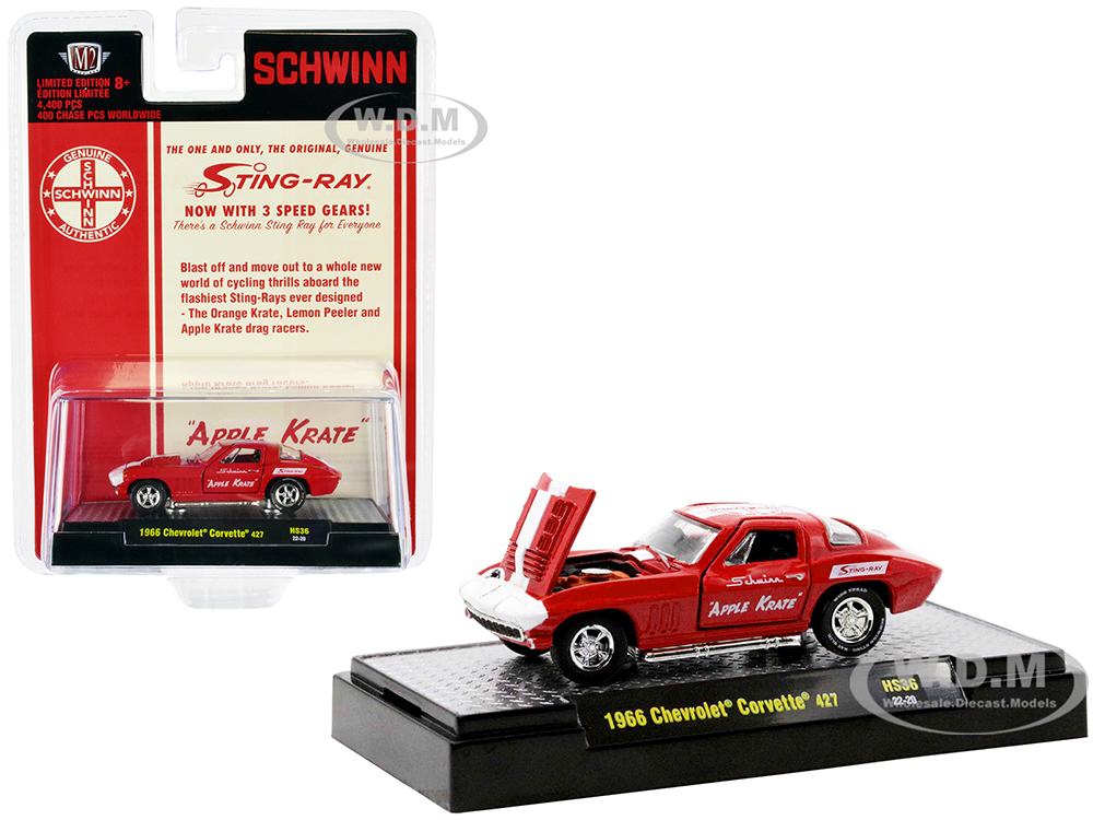 1966 Chevrolet Corvette 427 68 Red with White Stripes and Graphics "Schwinn Apple Krate" Limited Edition to 4400 pieces Worldwide 1/64 Diecast Model