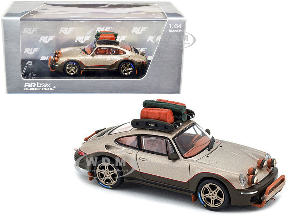 2020 RUF Rodeo Concept Sand Gold Metallic and Brown with Roof Rack and Luggage "AR Box" Series 1/64 Diecast Model Car by Almost Real