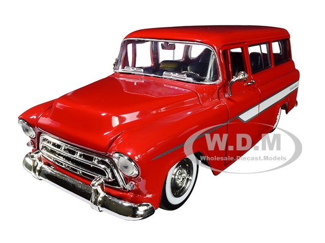 Image of 1957 Chevrolet Suburban Red with White Stripes and Extra Wheels "Just Trucks" Series 1/24 Diecast Model Car by Jada