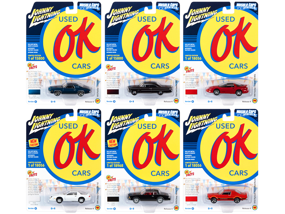 "Muscle Cars USA" 2021 Release 4 "OK Used Cars" Set A of 6 pieces 1/64 Diecast Model Cars by Johnny Lightning