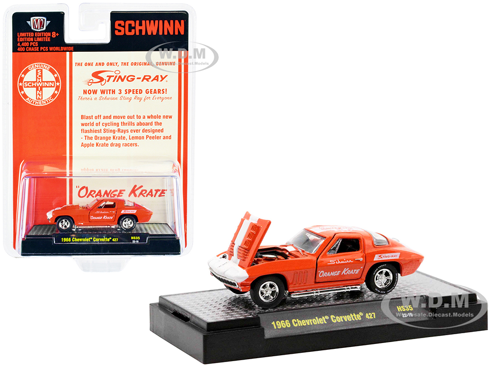 1966 Chevrolet Corvette 427 68 Orange with White Stripes and Graphics "Schwinn Orange Krate" Limited Edition to 4400 pieces Worldwide 1/64 Diecast Mo
