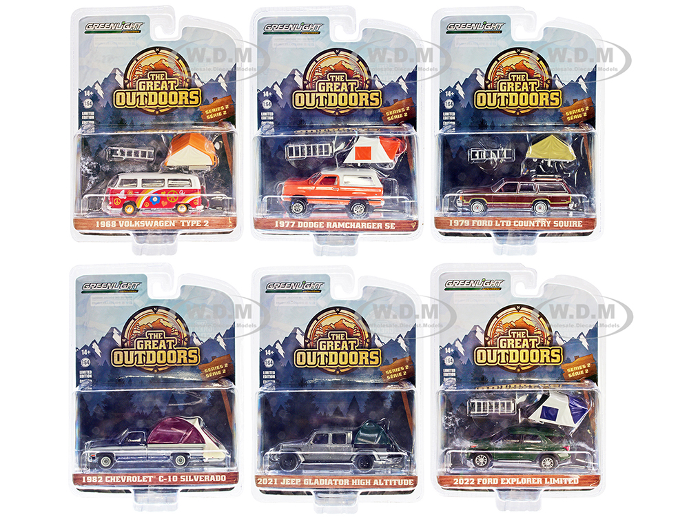"The Great Outdoors" Set of 6 pieces Series 2 1/64 Diecast Model Cars by Greenlight