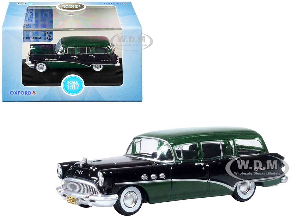 1954 Buick Century Estate Wagon Baffin Green and Carlsbad Black 1/87 (HO) Scale Diecast Model Car by Oxford Diecast