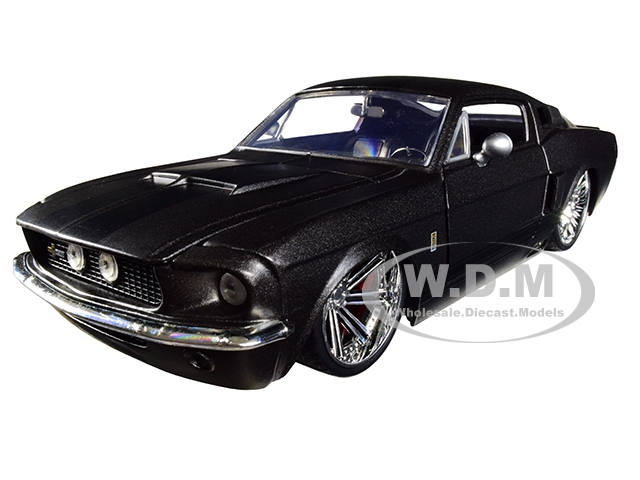 1967 Ford Mustang Shelby GT500 Matt Dark Gray With Black Stripes 1/24 Diecast Model Car By Jada