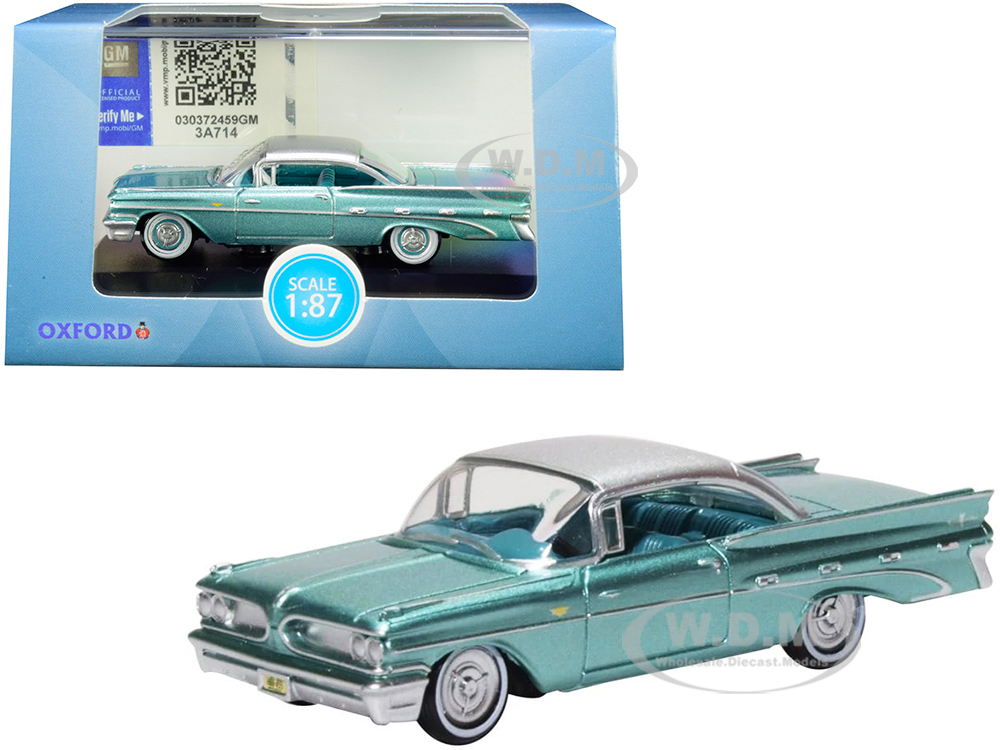 1959 Pontiac Bonneville Coupe Seaspray Green With Silver Top 1/87 (ho) Scale Diecast Model Car By Oxford Diecast