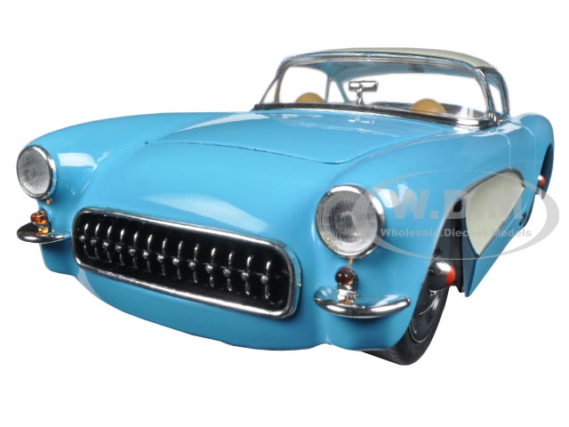 Image of 1957 Chevrolet Corvette Sky Blue with Cream Top and Side 1/24 Diecast Model Car by Jada