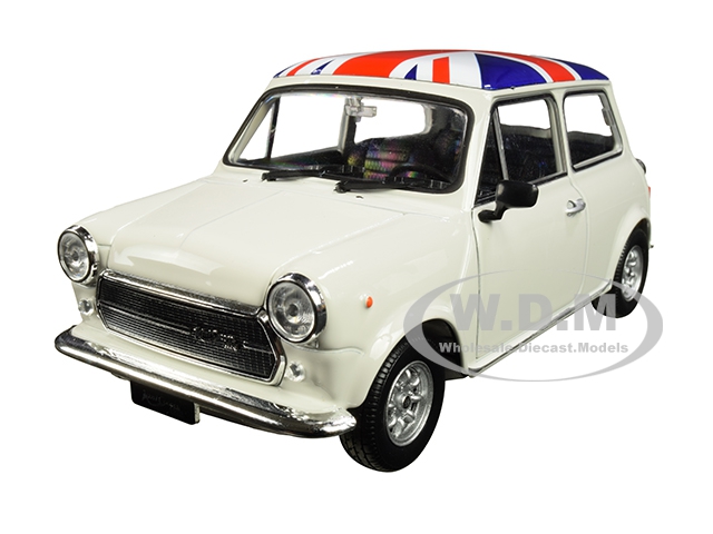 Mini Cooper 1300 White With British Flag On The Roof 1/24-1/27 Diecast Model Car By Welly