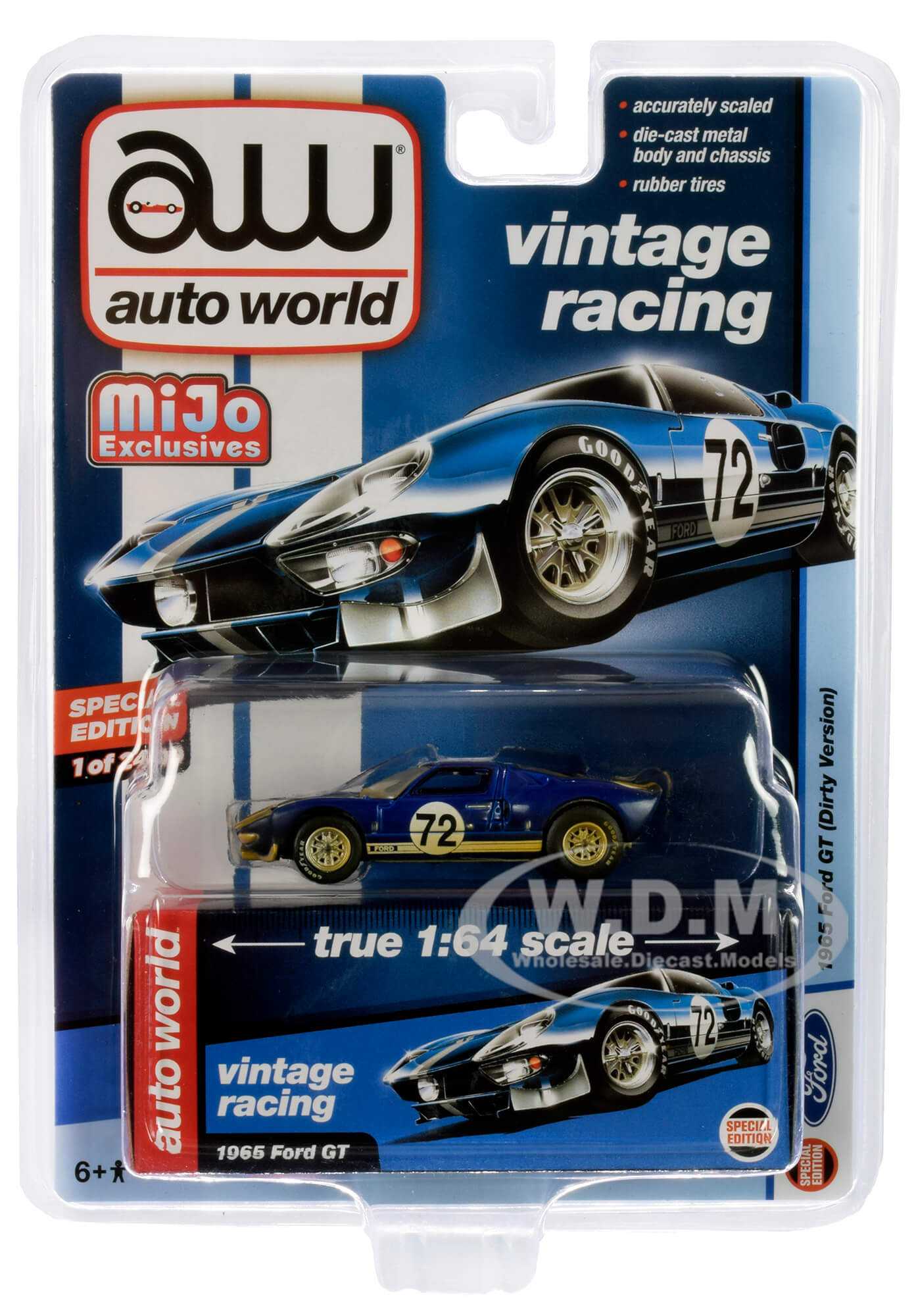 1965 Ford Gt 72 Dark Blue Metallic With White Stripes (dirty Version) "vintage Racing" Limited Edition To 2400 Pieces Worldwide 1/64 Diecast Model Ca