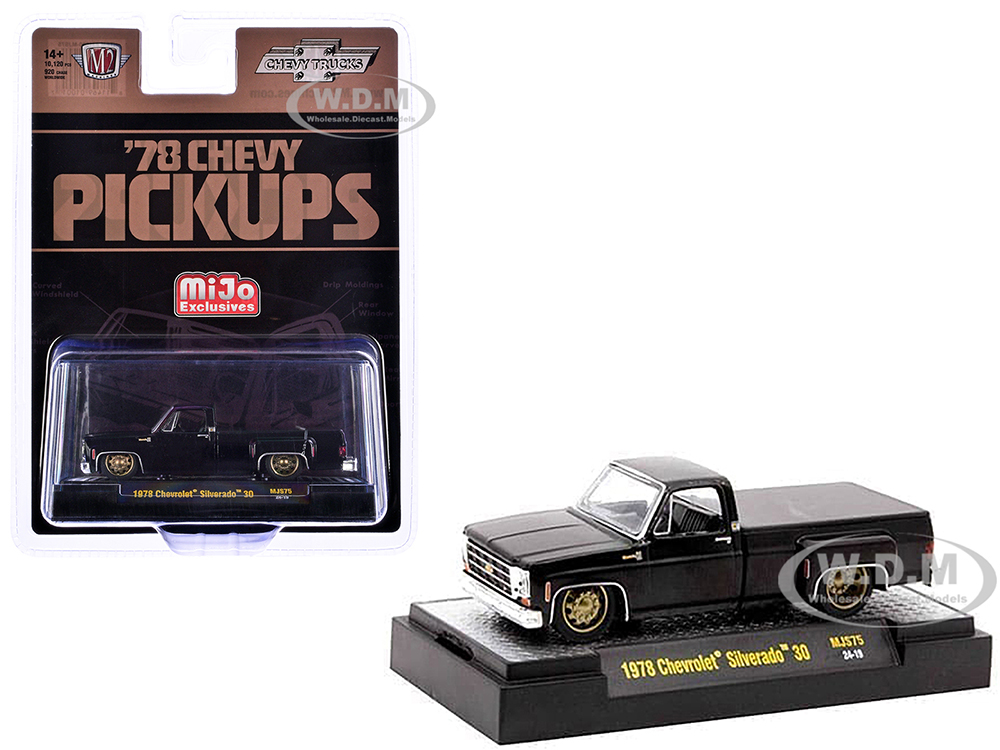 1978 Chevrolet Silverado 30 Pickup Truck Black Limited Edition to 10120 pieces Worldwide 1/64 Diecast Model Car by M2 Machines