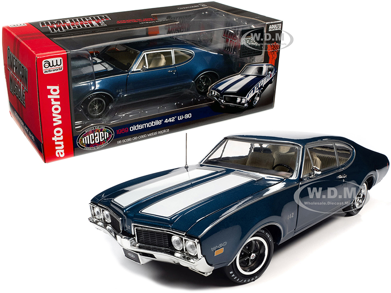 Image of 1969 Oldsmobile 442 W-30 Coupe Trophy Blue Metallic with White Stripes "Muscle Car &amp; Corvette Nationals" (MCACN) Special Limited Edition 1/18 Die