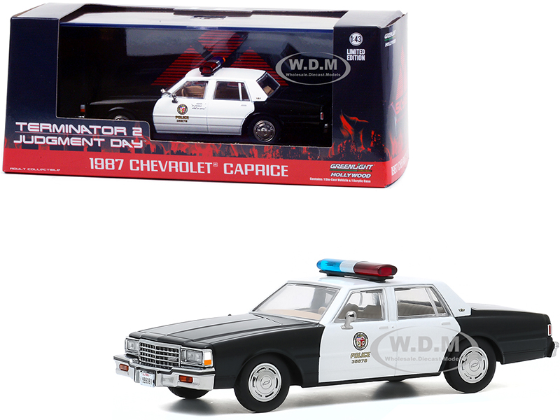 1987 Chevrolet Caprice Metropolitan Police Black and White Terminator 2: Judgment Day (1991) Movie 1/43 Diecast Model Car by Greenlight