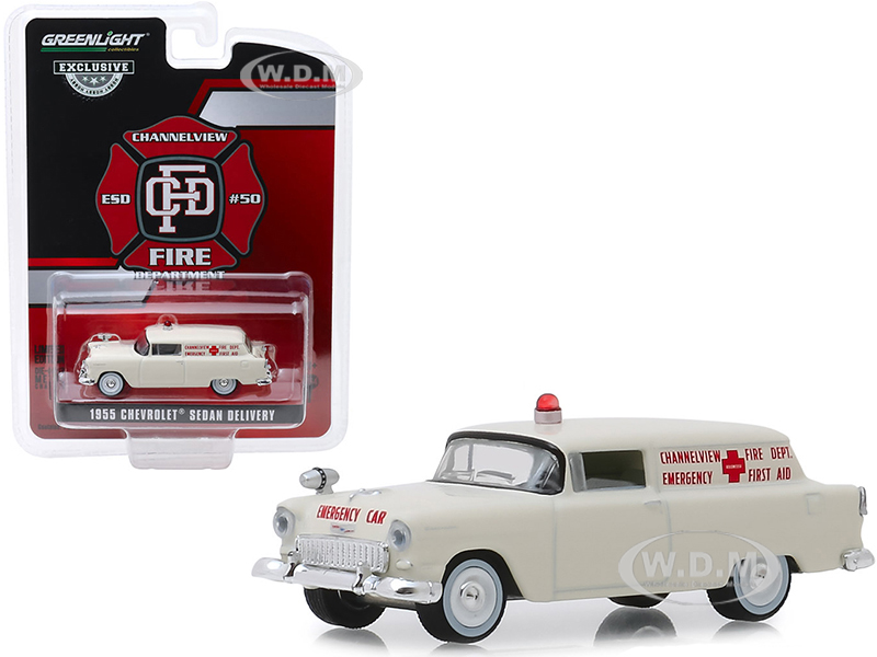 1955 Chevrolet Sedan Delivery Cream "channelview Texas Fire Department Volunteer Emergency Car" "hobby Exclusive" 1/64 Diecast Model Car By Greenligh