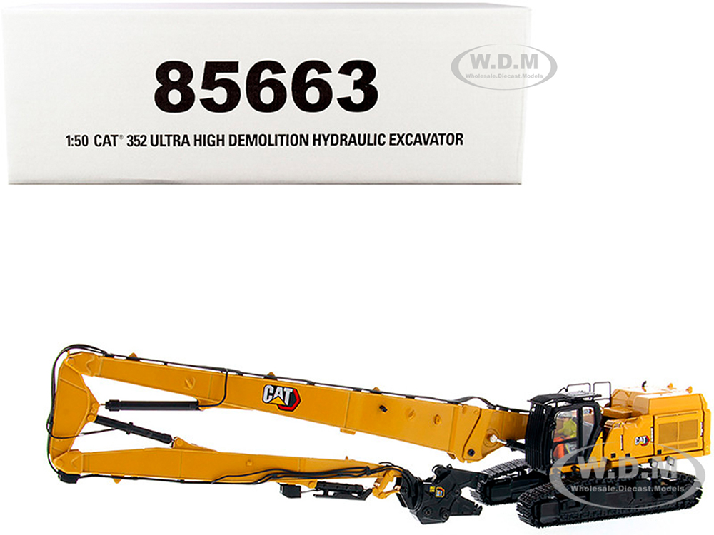 CAT Caterpillar 352 Ultra High Demolition Hydraulic Excavator with Operator and Two Interchangeable Booms High Line Series 1/50 Diecast Model by Diecast Masters