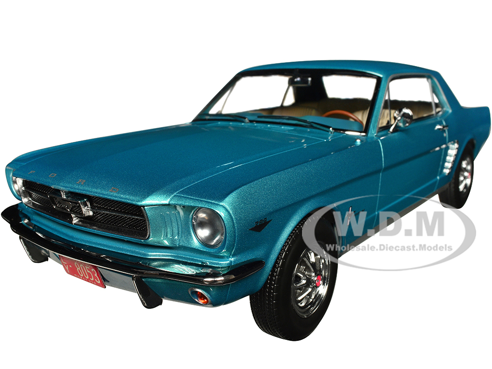 1965 Ford Mustang Hardtop Coupe Turquoise Metallic with White Interior 1/18 Diecast Model Car by Norev