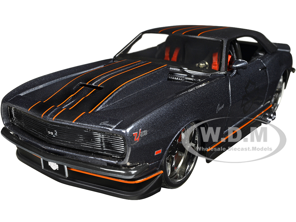 1968 Chevrolet Camaro Z/28 Dark Gray Metallic with Black and Orange Stripes "Harley Davidson" "H-D Custom" 1/24 Diecast Model Car by Maisto