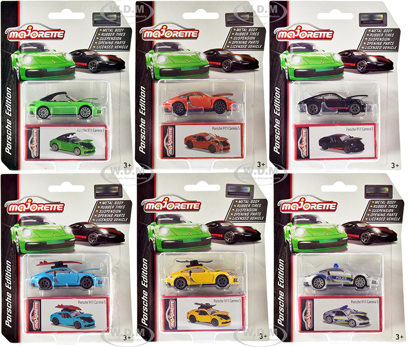 Image of Deluxe 2020 Porsche 911 Carrera S Set of 6 pieces 1/64 Diecast Model Cars by Majorette
