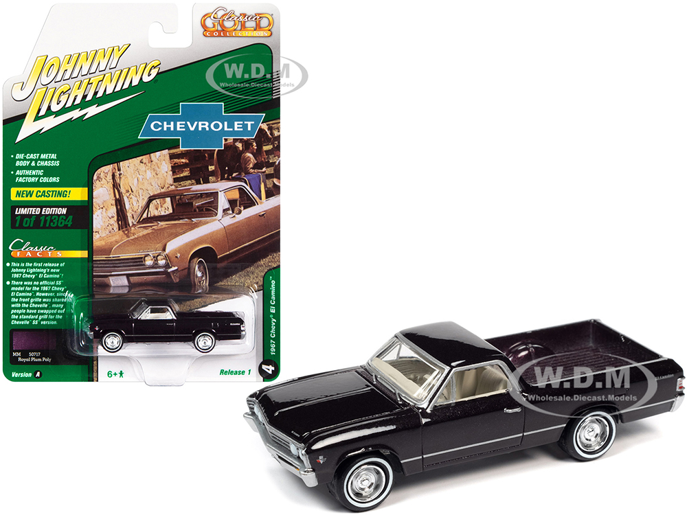 1967 Chevrolet El Camino Royal Plum Metallic Classic Gold Collection Series Limited Edition to 11364 pieces Worldwide 1/64 Diecast Model Car by Johnny Lightning