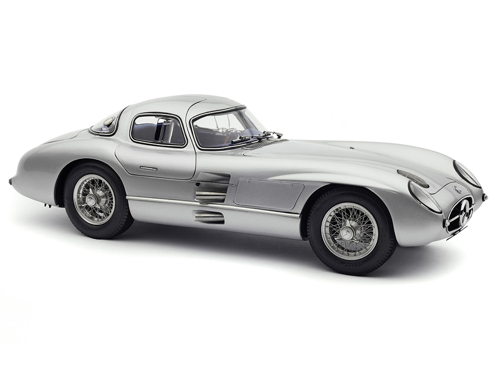 1955 Mercedes-Benz 300 SLR Uhlenhaut Coupe Silver with Blue Interior 1/18 Diecast Model Car by CMC