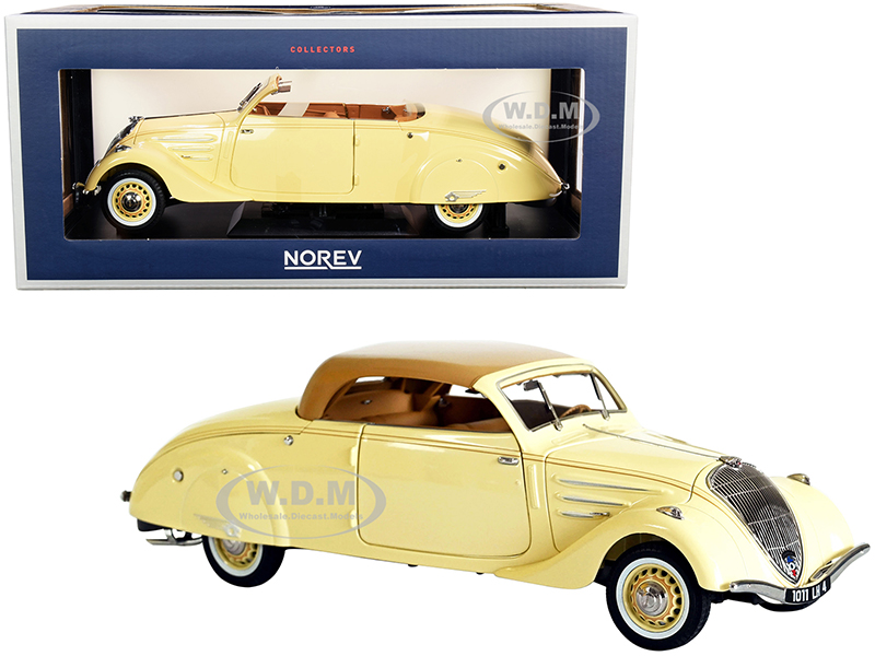 Image of 1937 Peugeot 402 Eclipse Convertible Cream with Caramel Brown Top 1/18 Diecast Model Car by Norev