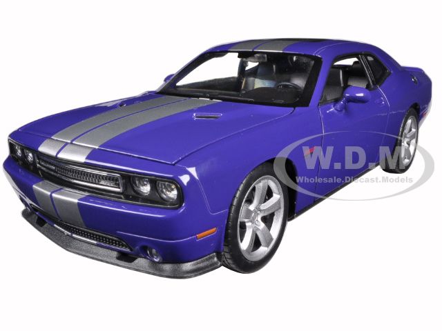 Dodge Challenger Srt Purple With Silver Stripes 1/24-1/27 Diecast Model Car By Welly