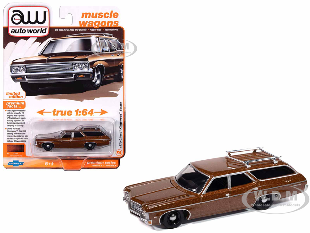 1970 Chevrolet Kingswood Estate Wagon Classic Copper Metallic with Roof Rack Muscle Wagons Series 1/64 Diecast Model Car by Auto World