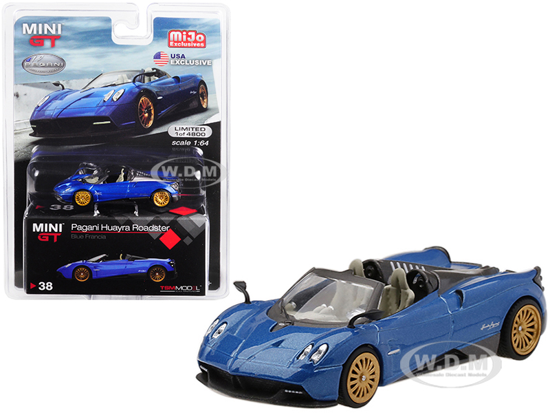 Pagani Huayra Roadster Blue Francia U.S.A. Exclusive Limited Edition To 4800 Pieces Worldwide 1/64 Diecast Model Car By True Scale Miniatures