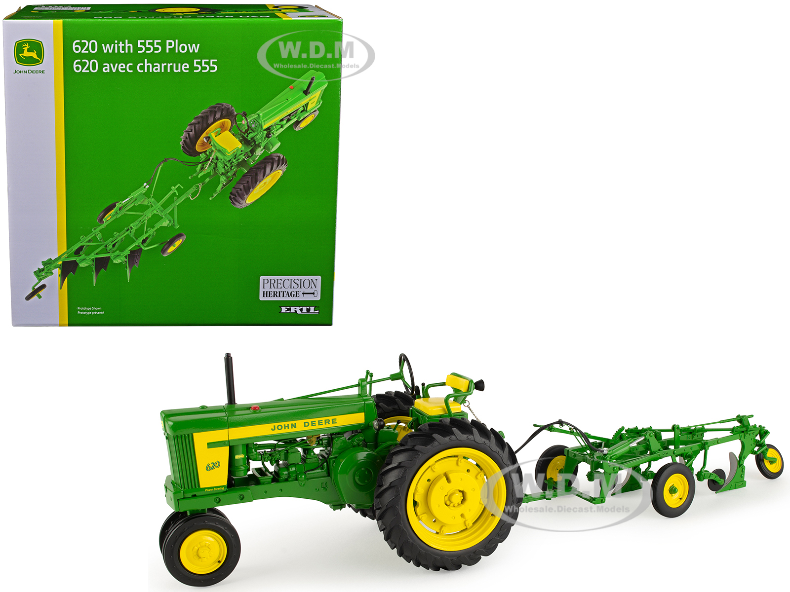 John Deere 620 Tractor with 555 Plow Green Precision Heritage Series 1/16 Diecast Model by ERTL TOMY