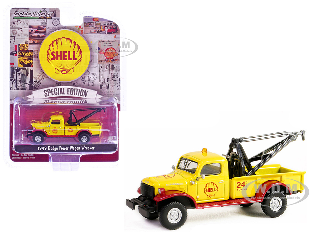 1949 Dodge Power Wagon Wrecker Tow Truck "Shell Oil" Yellow and Red "Shell Oil Special Edition" Series 2 1/64 Diecast Model Car by Greenlight
