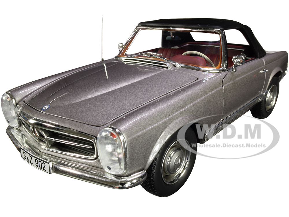 Image of 1963 Mercedes Benz 230SL Convertible Anthracite Gray Metallic with Red Interior 1/18 Diecast Model Car by Norev