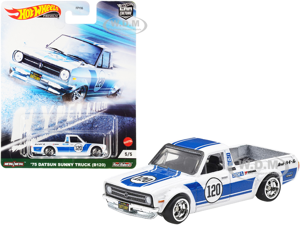 1975 Datsun (B120) Sunny Pickup Truck 120 White with Blue Stripes "Hyper Haulers" Series Diecast Model Car by Hot Wheels