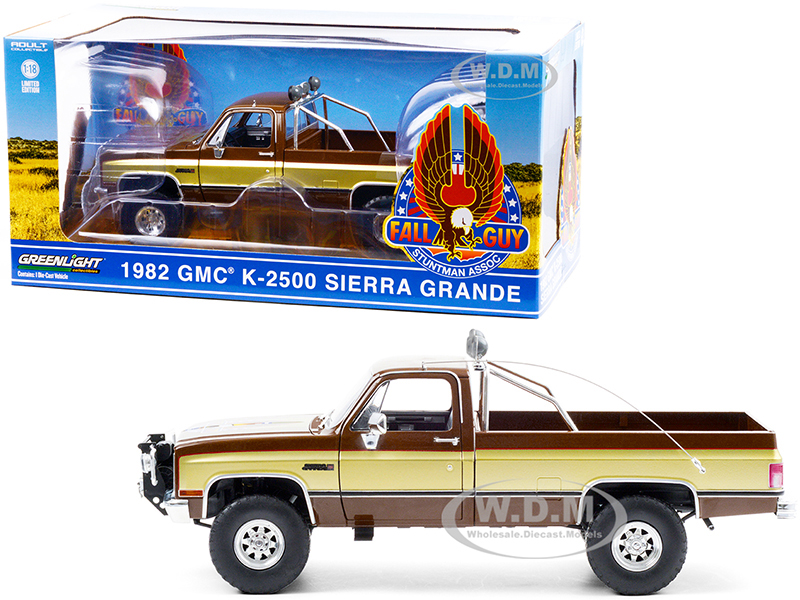 1982 GMC K-2500 Sierra Grande Pickup Truck Brown with Gold Sides Fall Guy Stuntman Association The Fall Guy (1981-1986) TV Series 1/18 Diecast Model Car by Greenlight