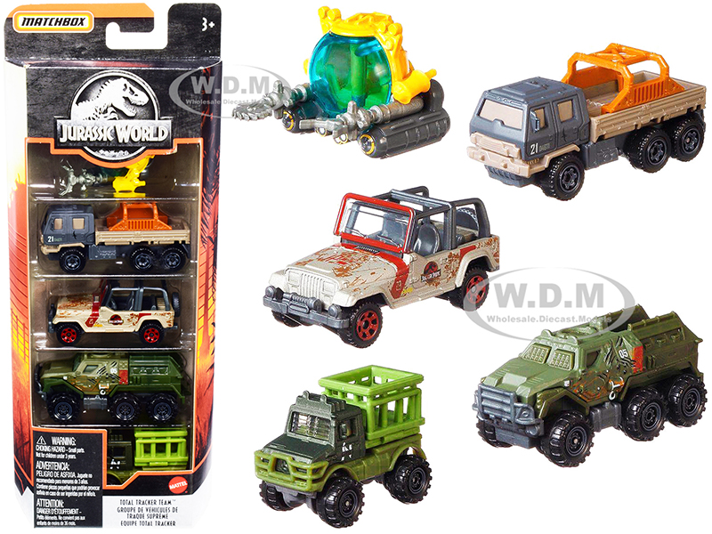 "Jurassic World" Total Tracker Team Set of 5 pieces Diecast Model Cars by Matchbox