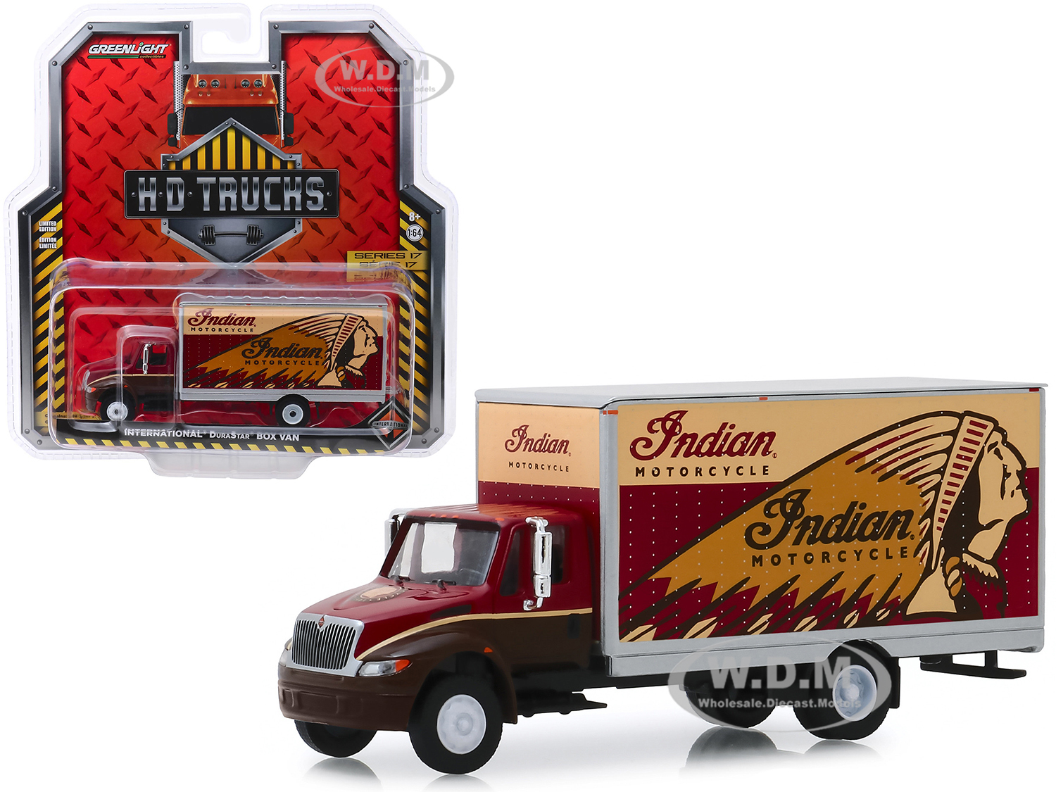 International Durastar Box Van Indian Motorcycle H.D. Trucks Series 17 1/64 Diecast Model By Greenlight
