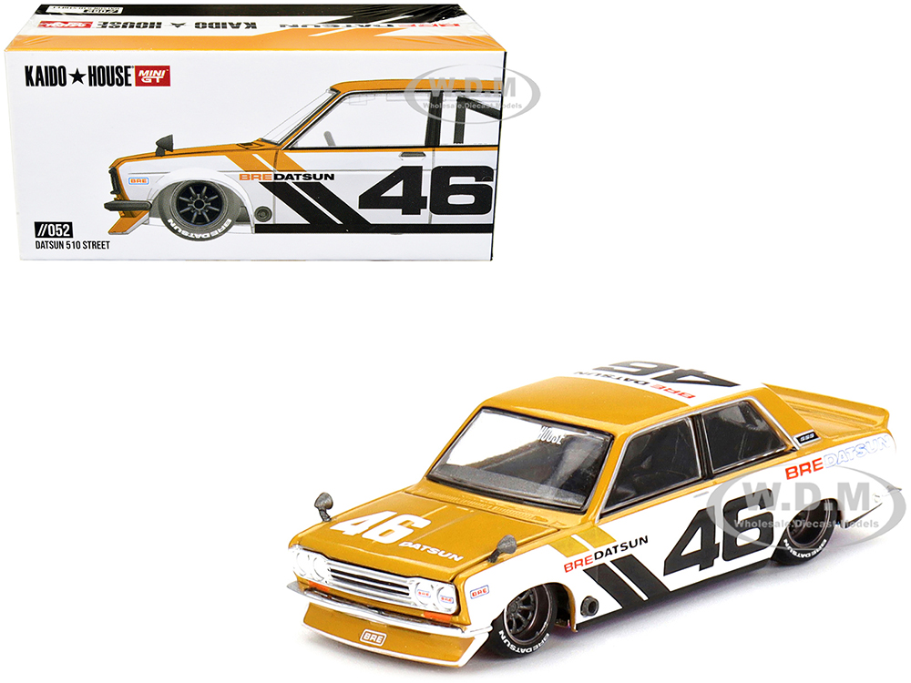 Datsun 510 Street BRE510 V3 RHD (Right Hand Drive) #46 Gold and White (Designed by Jun Imai) Kaido House Special 1/64 Diecast Model Car by Mini GT