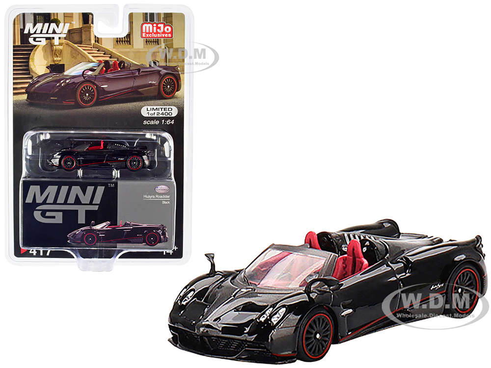 Pagani Huayra Roadster Black with Red Stripes and Interior Limited Edition to 2400 pieces Worldwide 1/64 Diecast Model Car by True Scale Miniatures