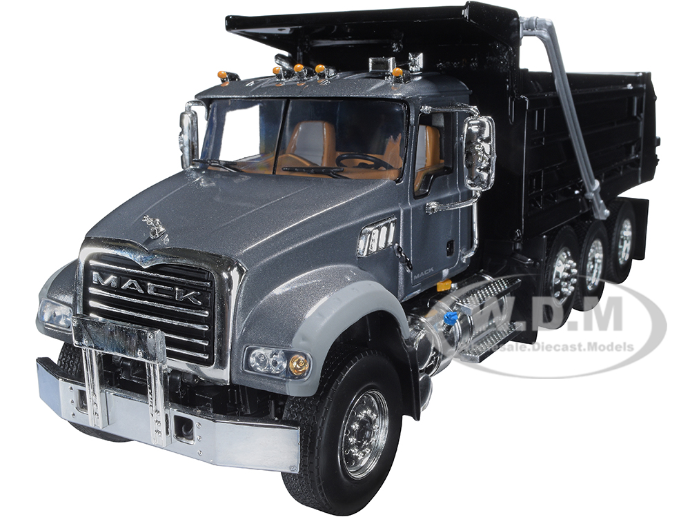 Mack Granite MP Dump Truck Stormy Gray Metallic and Black 1/34 Diecast Model by First Gear