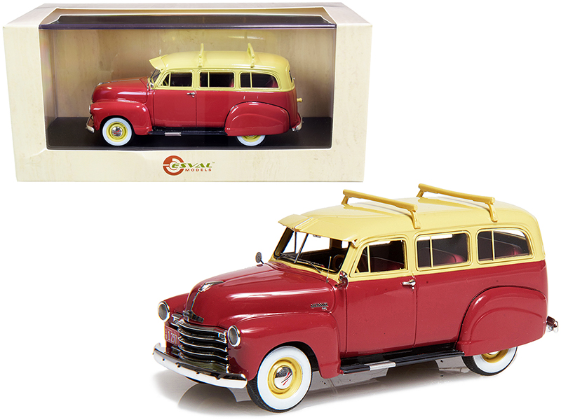 Image of 1951 Chevrolet 3100 Suburban Maroon with Cream Top Limited Edition to 250 pieces Worldwide 1/43 Model Car by Esval Models