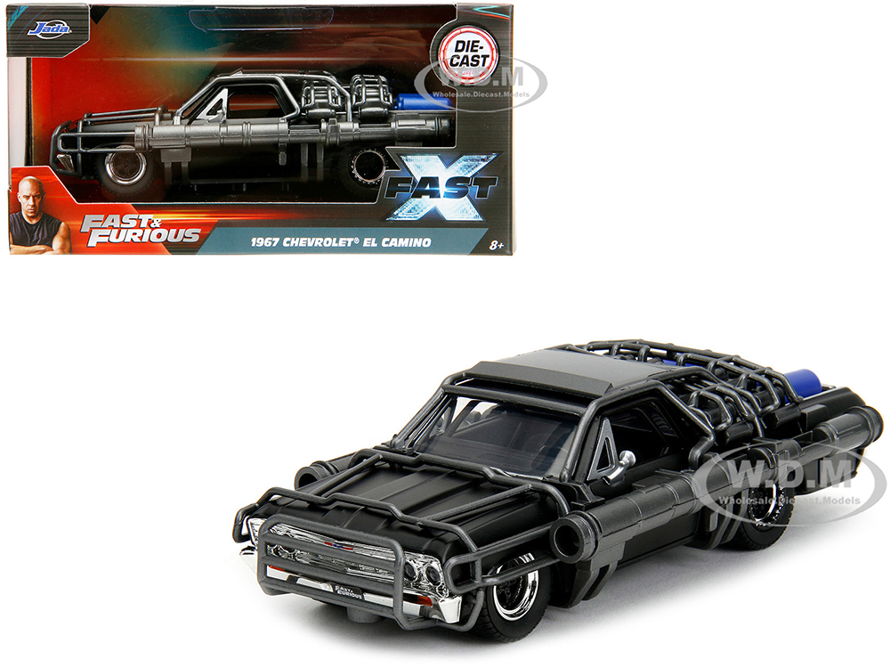 1967 Chevrolet El Camino with Cannons Matt Black Fast X (2023) Movie Fast & Furious Series 1/32 Diecast Model Car by Jada