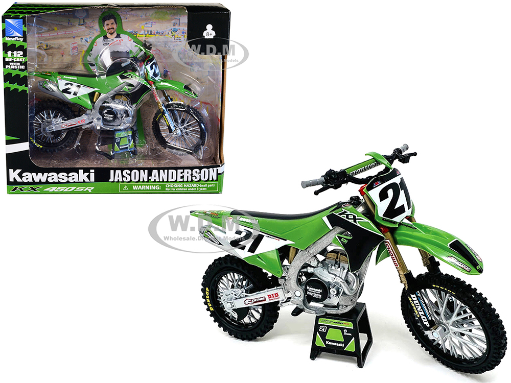 Kawasaki KX450SR Dirt Bike Motorcycle #21 Jason Anderson Green and Black Kawasaki Racing Team 1/12 Model by New Ray