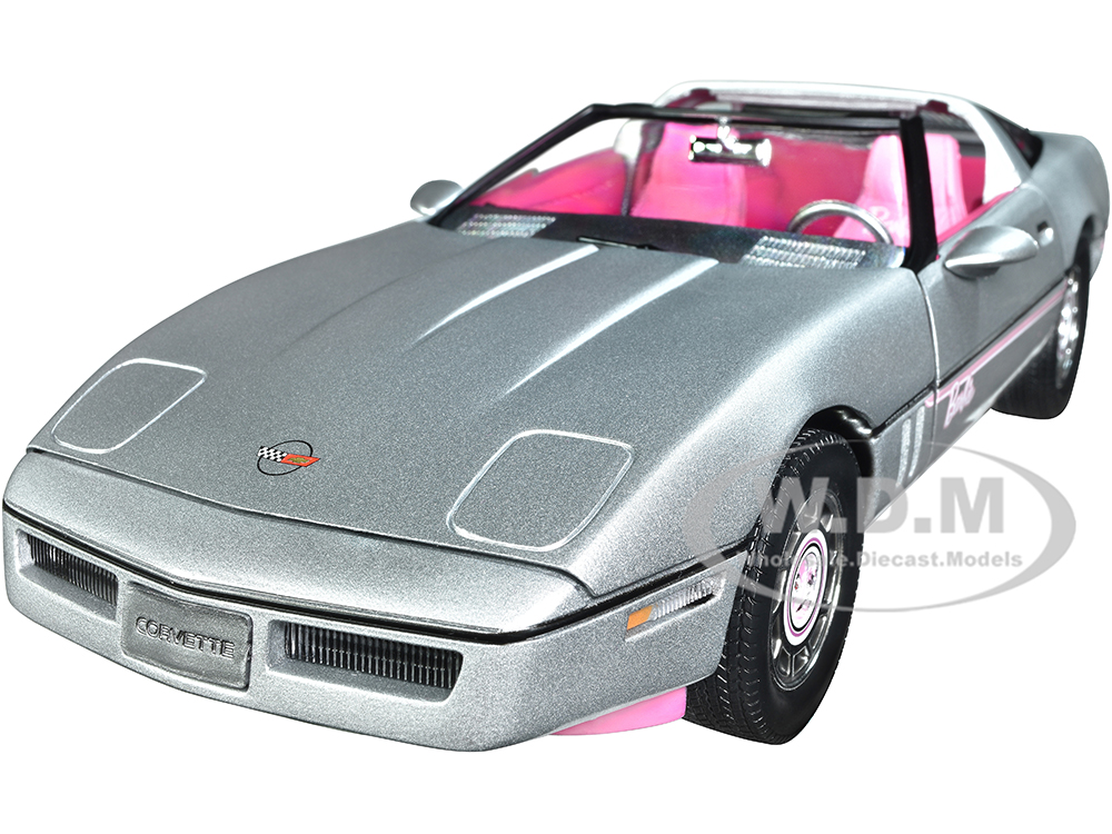 1986 Chevrolet Corvette Convertible Silver Metallic with Pink Interior Barbie Silver Screen Machines 1/18 Diecast Model Car by Auto World