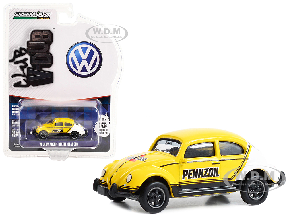 Volkswagen Classic Beetle Yellow and White "Pennzoil Racing" "Club Vee V-Dub" Series 16 1/64 Diecast Model Car by Greenlight