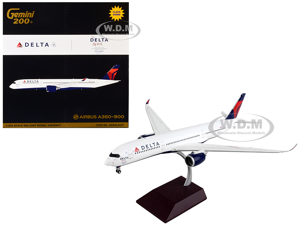 Airbus A350-900 Commercial Aircraft with Flaps Down "Delta Air Lines" White with Blue Tail "Gemini 200" Series 1/200 Diecast Model Airplane by Gemini