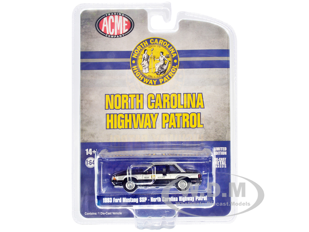 1993 Ford Mustang SSP Police Black and Silver "North Carolina Highway Patrol State Trooper" 1/64 Diecast Model Car by Greenlight for ACME