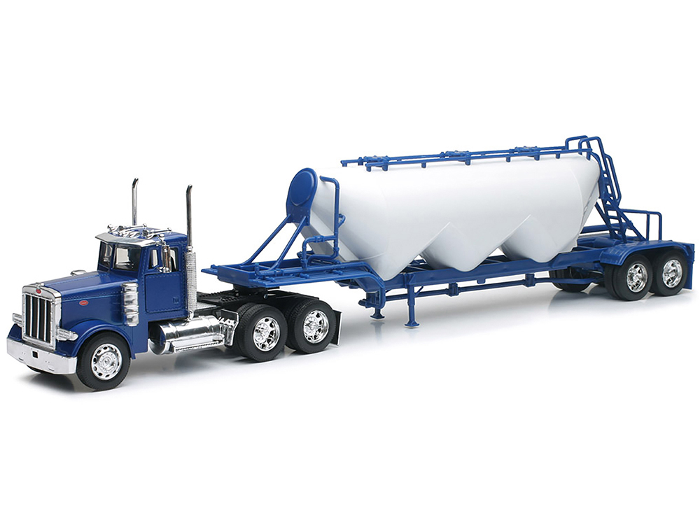 Peterbilt 379 Truck Blue with Pneumatic Tanker Trailer White Long Haul Truckers Series 1/32 Diecast Model by New Ray