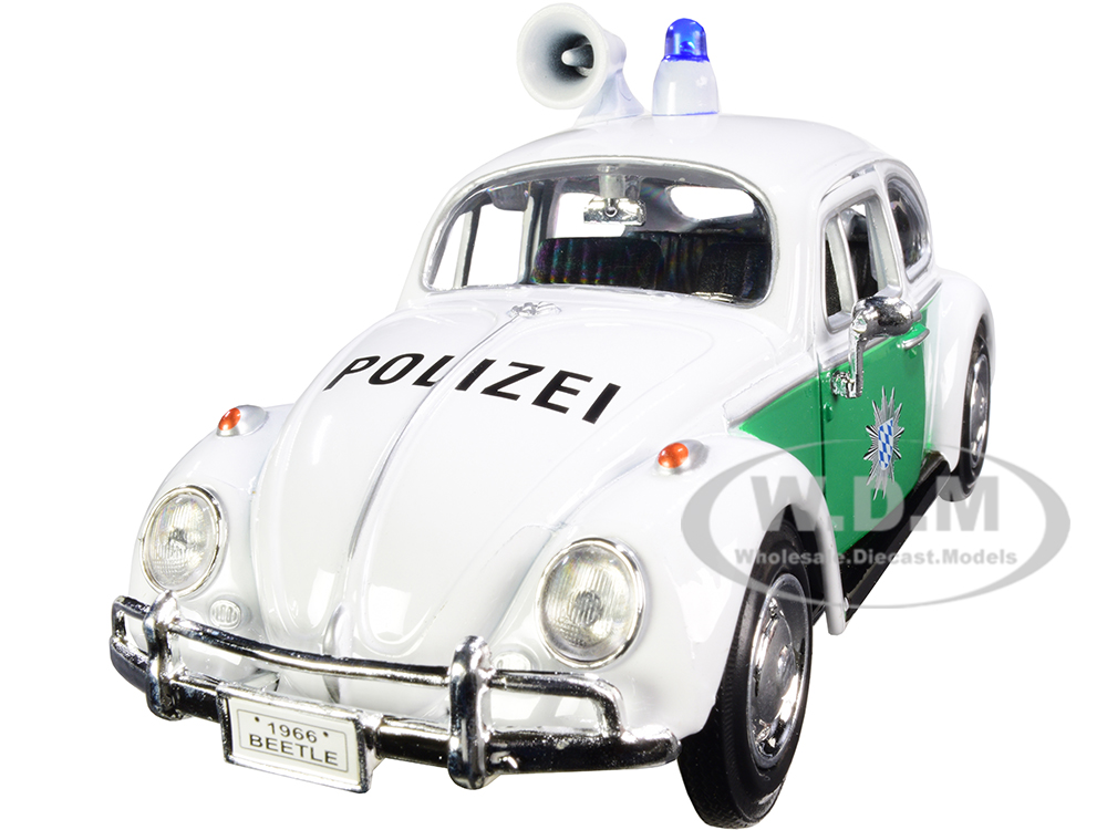 1966 Volkswagen Beetle German Police Car White and Green 1/24 Diecast Model Car by Motormax