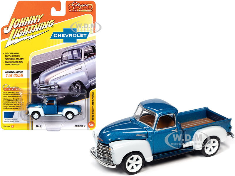 1950 Chevrolet 3100 Pickup Truck Custom Blue Metallic and White "Classic Gold Collection" Limited Edition to 4256 pieces Worldwide 1/64 Diecast Model