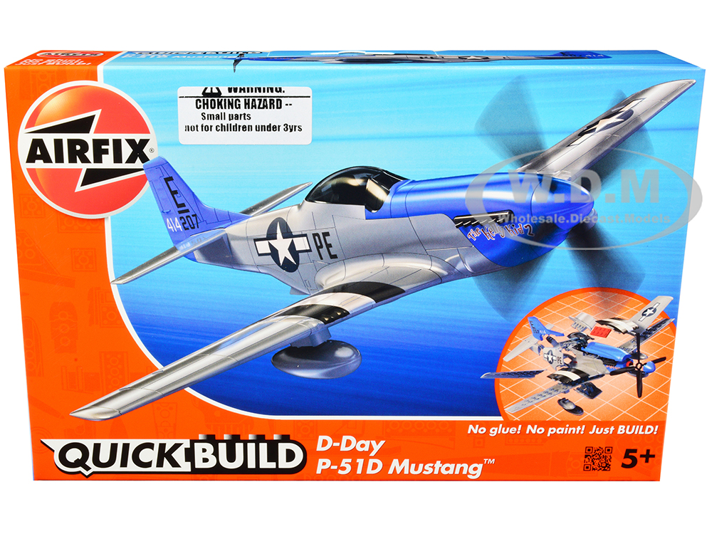 Skill 1 Model Kit D-Day P-51D- Mustang Snap Together Painted Plastic Model Airplane Kit By Airfix Quickbuild